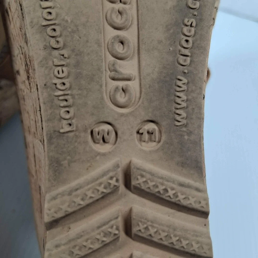Crocs Leigh II Wedge Sandals Womens 11 Tan Strappy‎ Cork Wrap Slides 202513-23Q